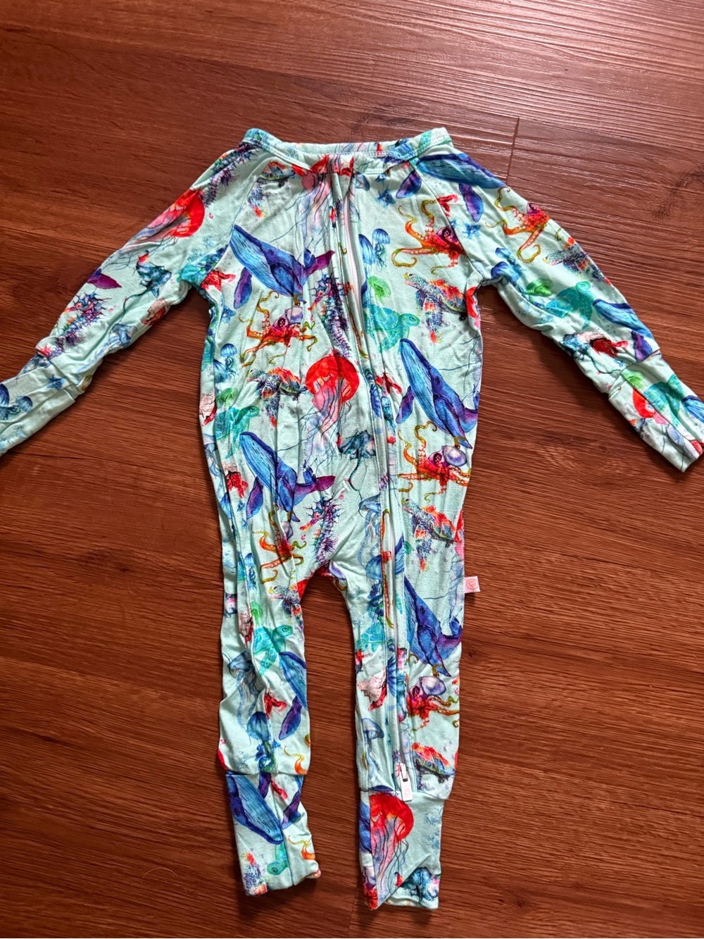 Snugabutter Bamboo Fabric Kids One-Piece Zippy in Aqua Marine Life Ocean Print